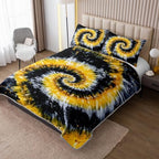 HOSIMA Yellow Abstract Tie Dye Spiral Boho Quilt Full with 2 Pillowcases. - Image 2