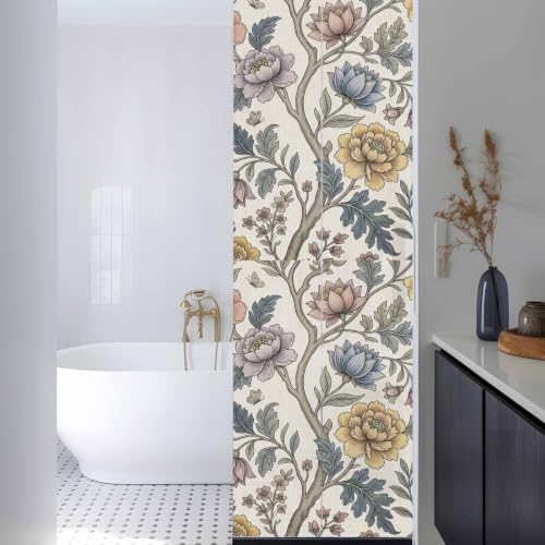 Window Privacy Film Frosted, Vintage Garden Flower Reusable Static Cling Window Tints, Rustic Floral Leaf Pastoral Plants Heat Control Windows Films for Offices, Balcony, 29.5 x 118 Inches - Image 3