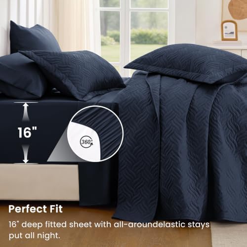 Love's cabin Quilts for Queen Bedspreads, 7 Pieces Bed in a Bag, Navy - Image 4