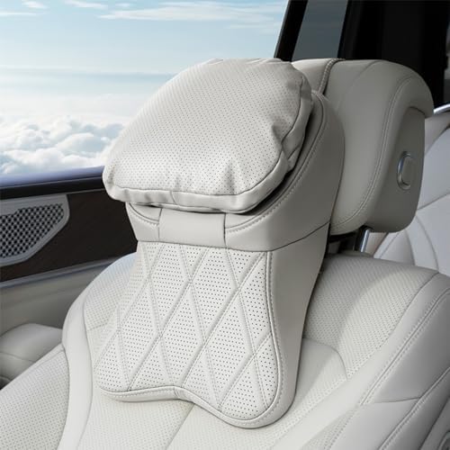 Aviation-Grade Pu Leather Car Headrest, 100% Memory Foam Neck Pillow for Driving Seat Car Headrest Pillow/Gaming Chair Pillow Ergonomic Design Neck Support Pillow Universal Type (White) by Unknown