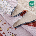 JANZAA Quilts Queen Size, Burnt Orange Patchwork Floral Bedspread 3Pcs - Image 3
