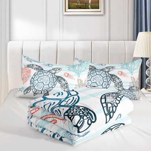 HOSIMA Kids Sea Turtle Comforter Queen,Coastal Bedding with 2 Pillowcases. - Image 5