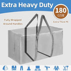 6 Pack-Extra Large Heavy Duty Moving Bags - Waterproof Storage Totes with Handles & Zippers, Foldable for College Dorm, Storage (Gray) - Image 2