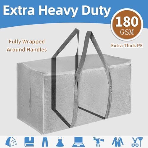 6 Pack-Extra Large Heavy Duty Moving Bags - Waterproof Storage Totes with Handles & Zippers, Foldable for College Dorm, Storage (Gray) - Image 2