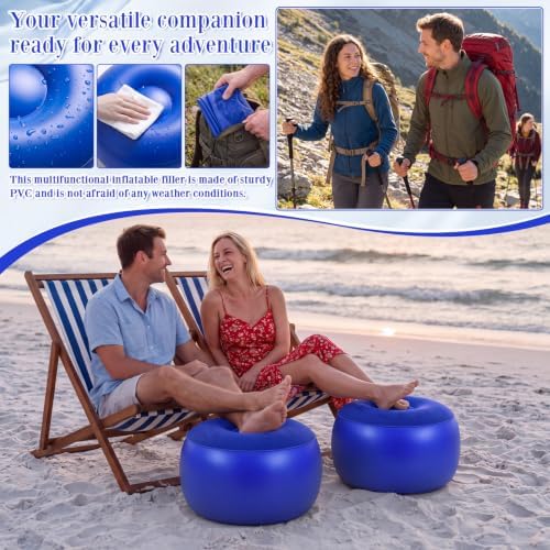 Novabright Inflatable Round Ottoman with Foot Pump Pouf, Navy Blue - Image 5