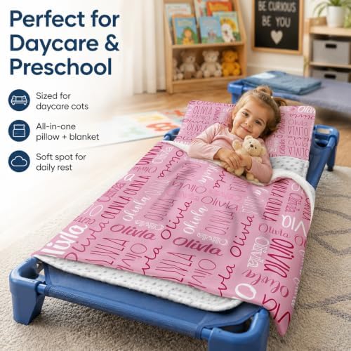 Personalized Toddler Nap Mat with Pillow and Blanket, Monogram Nap Mats for Preschool Daycare, Custom Thickened Large 55”x22.5” Sleeping Bag for Kids, Rollup Sleeping Mat for Boys Girls Gift - Image 6