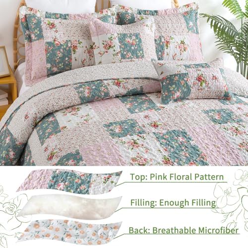 VAPUTAR Queen Size Quilt Set - Reversible Floral Queen Size Bedspreads - Image 3