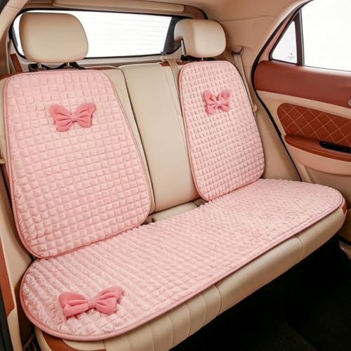 Pink Car Back Seat Cover Protectors with Cute Bowknot, Car Rear Bench Cover by Unknown