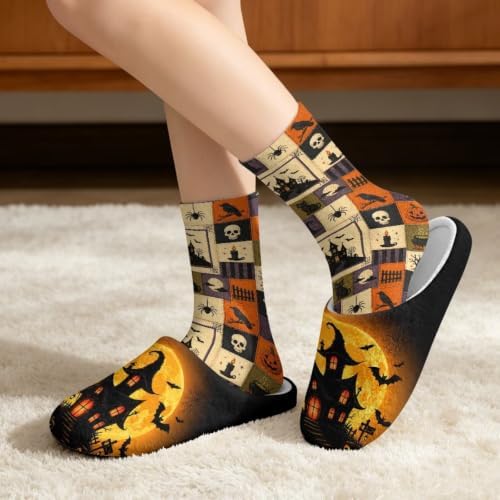 Jeiento Fuzzy Slippers and Crew Sock Set for Women Men Couple Warm Cozy Memory Foam House Shoes Soft Slip-on Slides for Home,Travel - Image 2