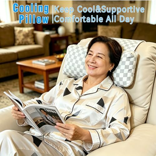 Cooling Neck Pillow for Recliner, Breathable Adjustable Non-Slip Headrest Cushion, Neck Pain Relief Support Pillow for Sofa, Couch, Armchair, Ideal for Hot & Sweaty Sleepers (Cool-Checkerboard ) - Image 6