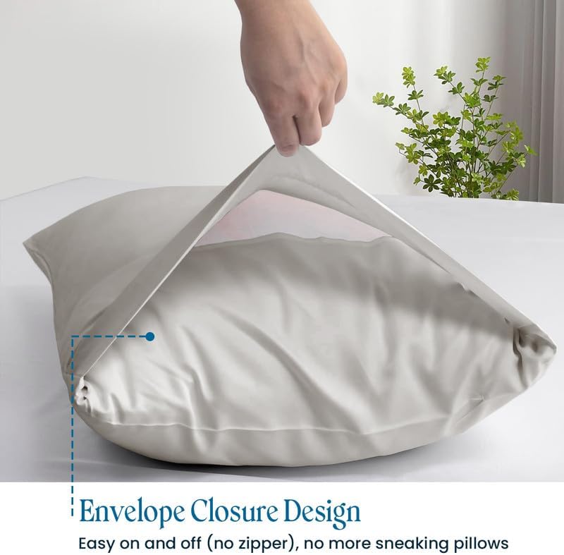 100% Pima Cotton Pillowcases – 800 Series, Ultra Soft & Cooling, Twin/Queen 20"x30", Set of 2 – Silver Grey, Hotel Luxury Quality, Envelope Closure, Skin & Hair Friendly - Image 3