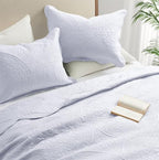 Twin Quilt Set Bedspread Microfiber Bedding Floral White 68x86 - Image 2