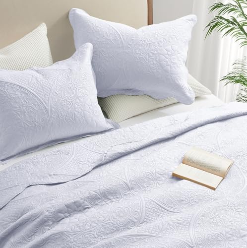 Twin Quilt Set Bedspread Microfiber Bedding Floral White 68x86 - Image 2
