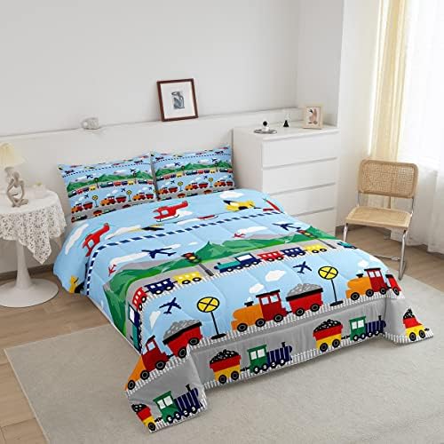 Feelyou Kids Cartoon Train Comforter Set Vehicles Bedding Set for Boys - Image 2