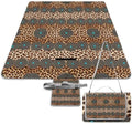 Outdoor Family Beach Picnic Blanket Rustic Brown Teal Western Country Tooled Leather Pattern Waterproof Large Picnic Mat Foldable Sandproof Camping Blanket by Unknown