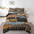 Erosebridal Rv Camper Full Size Comforter Set Happy Camping Bedding Set Rustic Farmhouse Wooden Board Bedding Comforter Sets Mountain Pine Trees Quilt 3 Pcs Blue Brown by Erosebridal