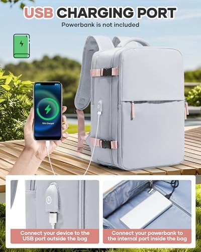 WONHOX Vacuum Seal Travel Backpack with Air Pump,Compression Vacpack Waterproof Carry On Backpack for Travel Women Men with Vacuum System,Airlines Approved Daypack Laptop Space Saver Bags,Grey - Image 4