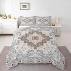 Erosebridal Vintage Floral King Bedding Set - Aztec Flower Boho Comforter Set for Kids Adults | Farmhouse Flowers Quilt | Beige Brown Blue Aesthetic Bedroom Decor with 2 Pillowcases - Image 2