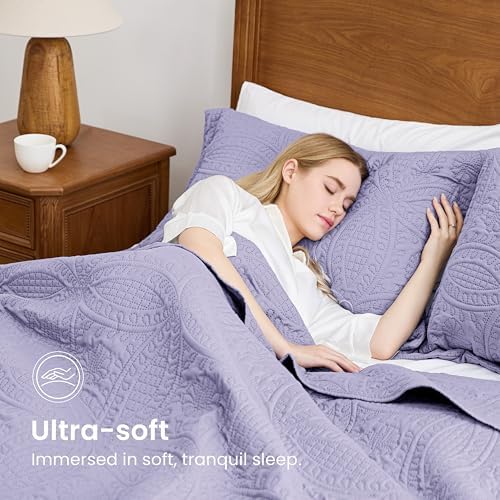 Love's cabin King Size Quilt Bedding Set Lavender Bedspreads - Bed Lightweight Bedspread Comforter - Coin Pattern Bedding Coverlet for All Season - 3 Pieces (1 Quilt, 2 Pillow Shams) - Image 5