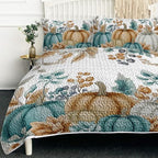 BlessLiving Quilts Queen Size Blue Orange Pumpkins Halloween Fall Bedding by BlessLiving