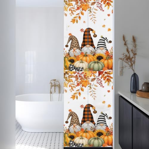 Window Privacy Film Frosted, Thanksgiving Fall Reusable Static Cling Window Tints, Gnomes Orange Green Pumpkin Leaves Heat Control Windows Films for Offices, Balcony, 29.5 x 118 Inches - Image 3