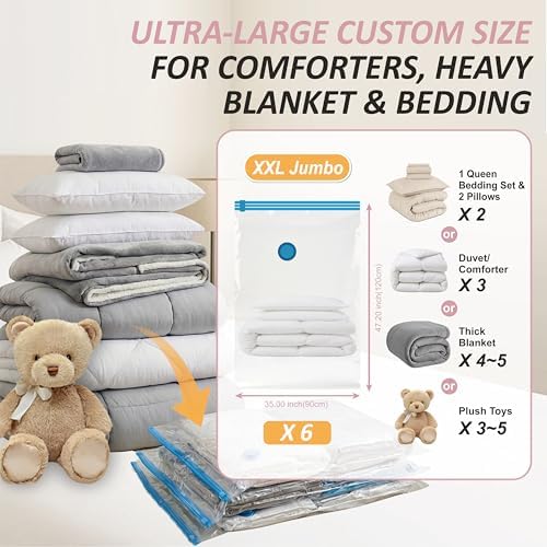 Cozy Essential Vacuum Storage Bags, 80% Compression Vacuum Seal Space Saver Plastic Packaging Bags for Clothes, Blankets, Pillow, Bedding, Comforters, Sealer Clothing Storage,6 XXL Jumbo - Image 3