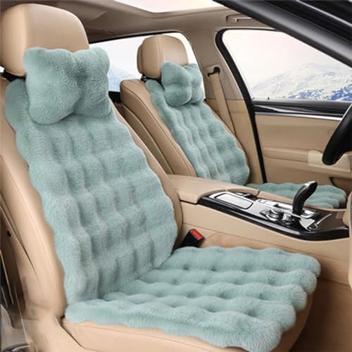 Luxury Thickened Plush Car Seat Cushion Set,Soft Fluffy Protector Warm Faux Rabbit Fur Non-Slip Front and Back Seat Covers (Green,6pcs) by EDVKLNG