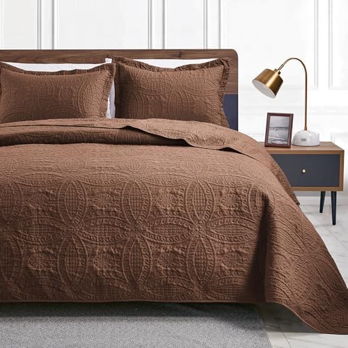 Love's cabin Quilts for Full Bed Brown Bedspreads Bedding Set - Lightweight Bedspread Comforter - Coin Pattern Bedding Coverlet for All Season - 3 Pieces (1 Quilt, 2 Pillow Shams) by Lovescabin