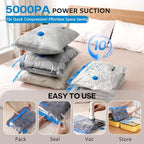 12 Combo Size Vacuum Storage Bags for Travel with Cordless Pump, Space Saver Bags for Clothes, Compression Packing Bags for Luggage,Blue - Image 3