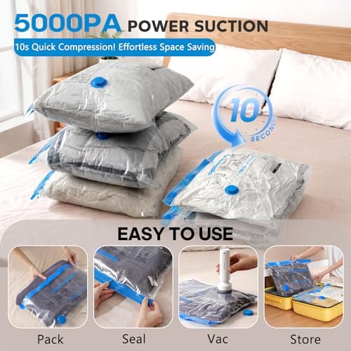 12 Combo Size Vacuum Storage Bags for Travel with Cordless Pump, Space Saver Bags for Clothes, Compression Packing Bags for Luggage,Blue - Image 3