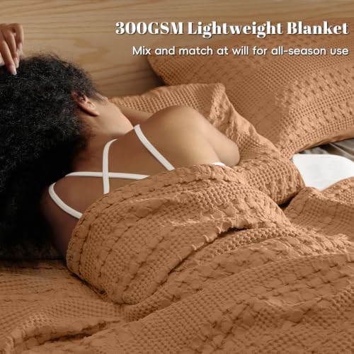 PHF Lightweight 100% Cotton Waffle Blanket for Bed, King, Clay - Image 2