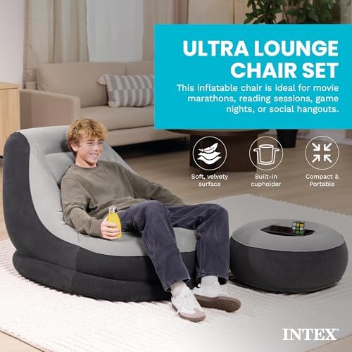 Intex Ultra Lounge Inflatable Chair with Ottoman Foot Rest - Image 3