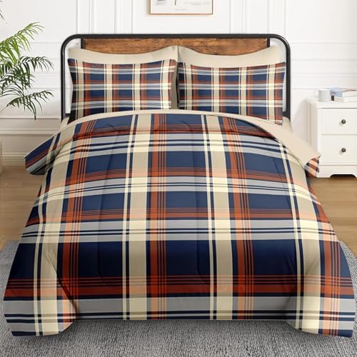 WeCozy King Comforter Set with Sheets, 7 Pieces Plaid Navy Bedding - Image 2