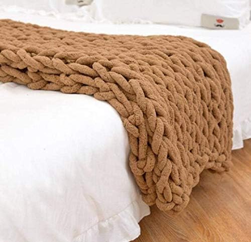 Chunky Knit Throw Blanket Chenille Yarn Soft Cozy Bulky Knitted Blanket for Sofa Bed Chair Large Hand Made Boho Home Decor Orange Yellow 40x48 - Image 3