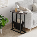 Yusong Narrow Side Table for Small Spaces, Small End Table with Magazine Holder, Skinny Slim Little Thin Table for Living Room, Bedroom, Sofa, Grey Oak - Image 2