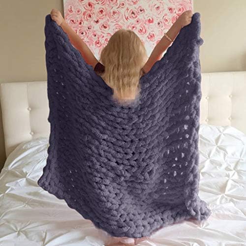 Chunky Knit Throw Blanket Chenille Yarn Soft Cozy Bulky Knitted Blanket for Sofa Bed Chair Large Hand Made Boho Home Decor Slate Grey 40x80 - Image 2