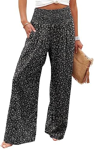 Angerella Womens Elastic High Waisted Palazzo Pants Casual Wide Leg Long Lounge Pant Trousers with Pocket by Angerella