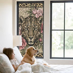 Window Privacy Film Frosted, Leopard Print Static Cling Door Window Covering, Vintage Peony Flower Chic Cheetahs Texture UV Blocking Windows Film for Office, Hotel, Bedroom, 29.5 x 78.7 Inches - Image 2