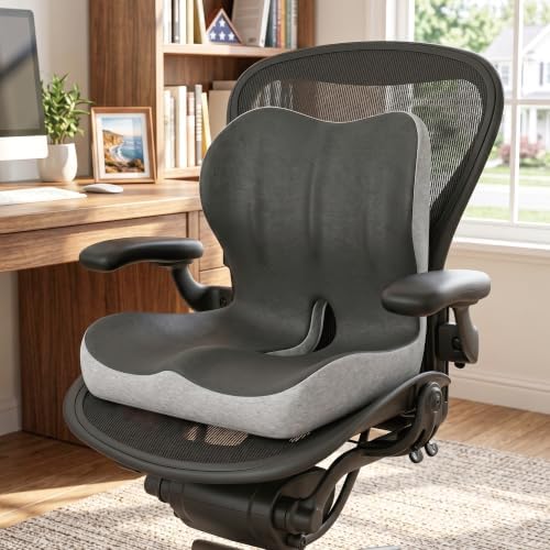 Memory Foam Seat Cushion, 18.5" Extra-Wide L-Shaped Ergonomic Seat Cushion for Sciatica & Tailbone Relief, Lumbar Support Pillow for Office Chair, Car, Gaming Chair & Wheelchair - Image 2