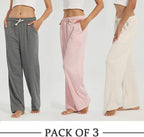 3-Pack Women's Lounge Pants, Wide Leg Sweatpants with Pockets - Image 4