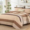 WONGS BEDDING Fall King Size Quilt Set, Brown Striped Bedspread by WONGSBEDDING