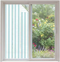 Window Privacy Film Frosted, Teal Blue Stripes Non-Adhesive Static Cling Window Tint, Modern Vertical Striped Minimalist Insulated Windows Frosted Films for Living Room, 35.4 x 78.7 Inches by Unknown