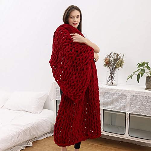 Chunky Knit Throw Blanket Chenille Yarn Soft Cozy Bulky Knitted Blanket for Sofa Bed Chair Large Hand Made Boho Home Decor Burgundy 40x48 - Image 2