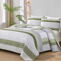 WONGS BEDDING Quilt Queen Size Olive Green, Bohemian Stripe Bedspread by WONGSBEDDING