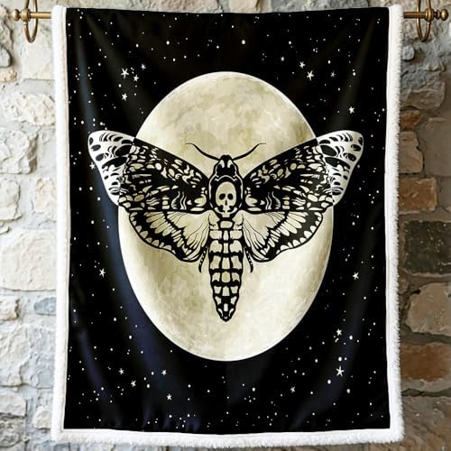 Sleepwish Throw Blanket Sherpa Fleece Halloween Black King Blanket Moth by Sleepwish