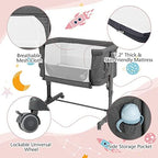 BABY JOY Bassinet Bedside Sleeper, 3 in 1 Folding Crib w/Adjustable Height, Mattress, Lockable Wheels, Storage Pocket & Carry Bag for Infant Newborn, Stationary & Rock, Portable Baby Bassinet (Grey) - Image 5