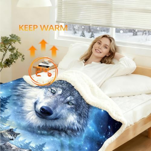 Sleepwish Blue Wolf Fleece Throw Blanket Blanket Queen Winter - Image 3