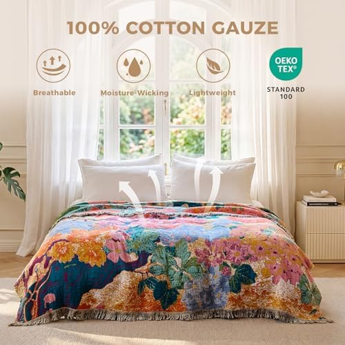 LUTBM Boho Throw Blanket for Couch 50"x60", Cotton Decorative Bed Throws - Image 2