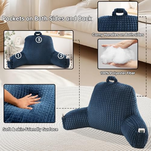 Reading Pillow with Arms for Sitting in Bed,Backrest,Blue Flannel,M - Image 5