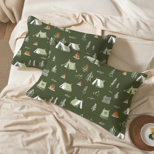 Camping Pillow Cases King Size Set of 2 - Campfire Pillowcases with Envelope Closure, Kids Rustic Adventure Decorative Pillow Covers for Bed Couch, Soft Breathable Microfiber - Image 2
